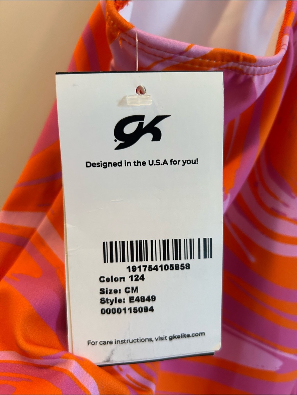 NWT GK Kids' Orange & Pink Swirl Gymnastics Leotard - Size Child’s Med - Picture 8 of 9